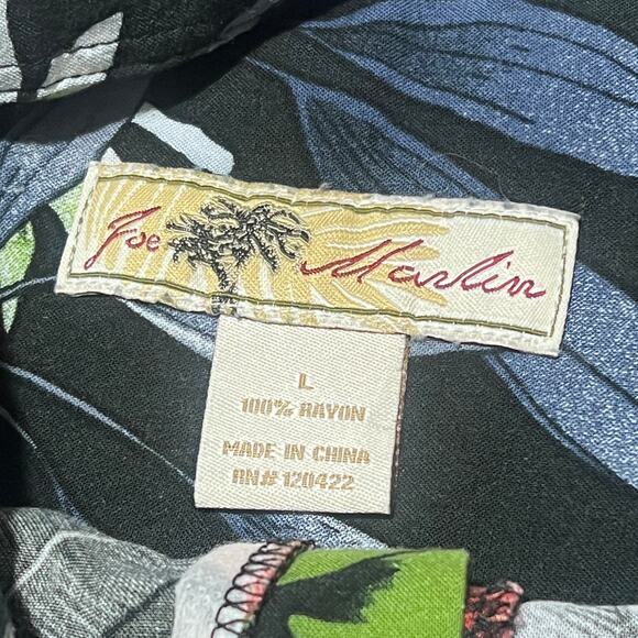 Joe Marlin Men’s L Hawaiian Shirt Black Floral Tropical Aloha 100% Rayon - Picture 4 of 8